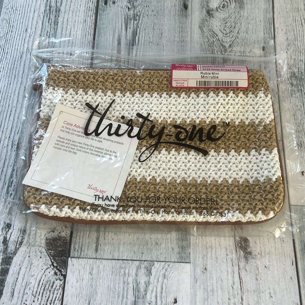 Thirty-One Rubie Mini White Striped Straw